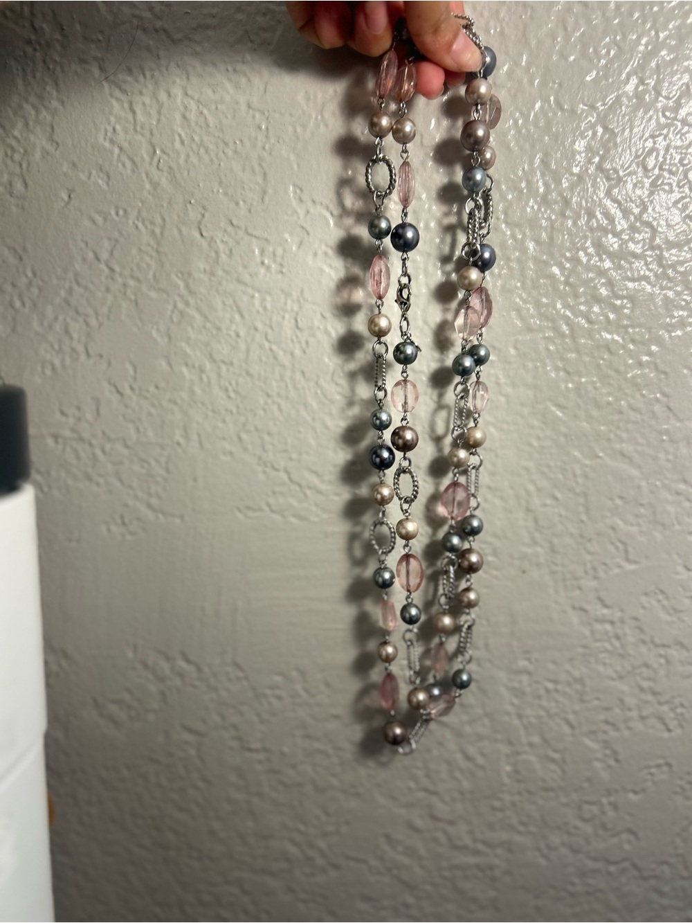 Anne Klein Pink and Gray Multi-Strand Beaded Necklace